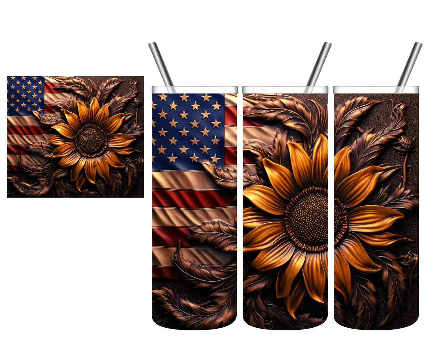 Embossed Sunflower Flag 20 oz Tumbler