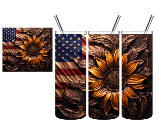 Embossed Sunflower Flag 20 oz Tumbler