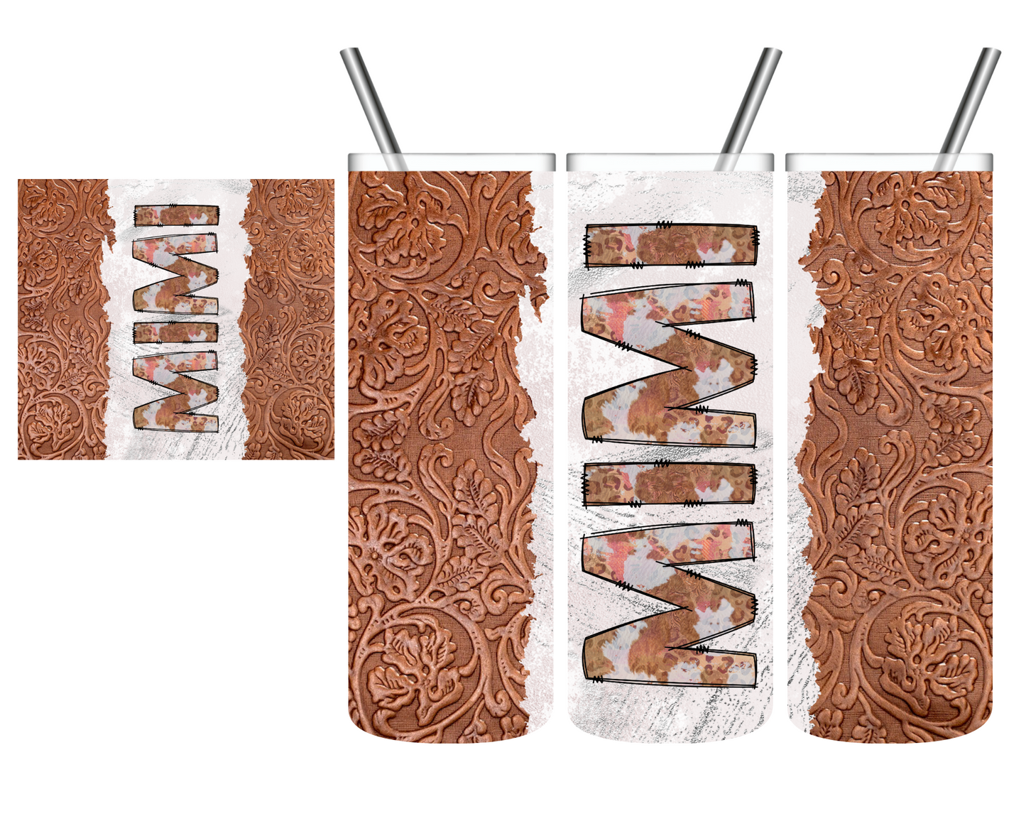 Personalized Tooled Leather Western 20 oz Tumbler YAYA Mimi Grandma Nonnie Mama Mom Mama Granny Gigi w