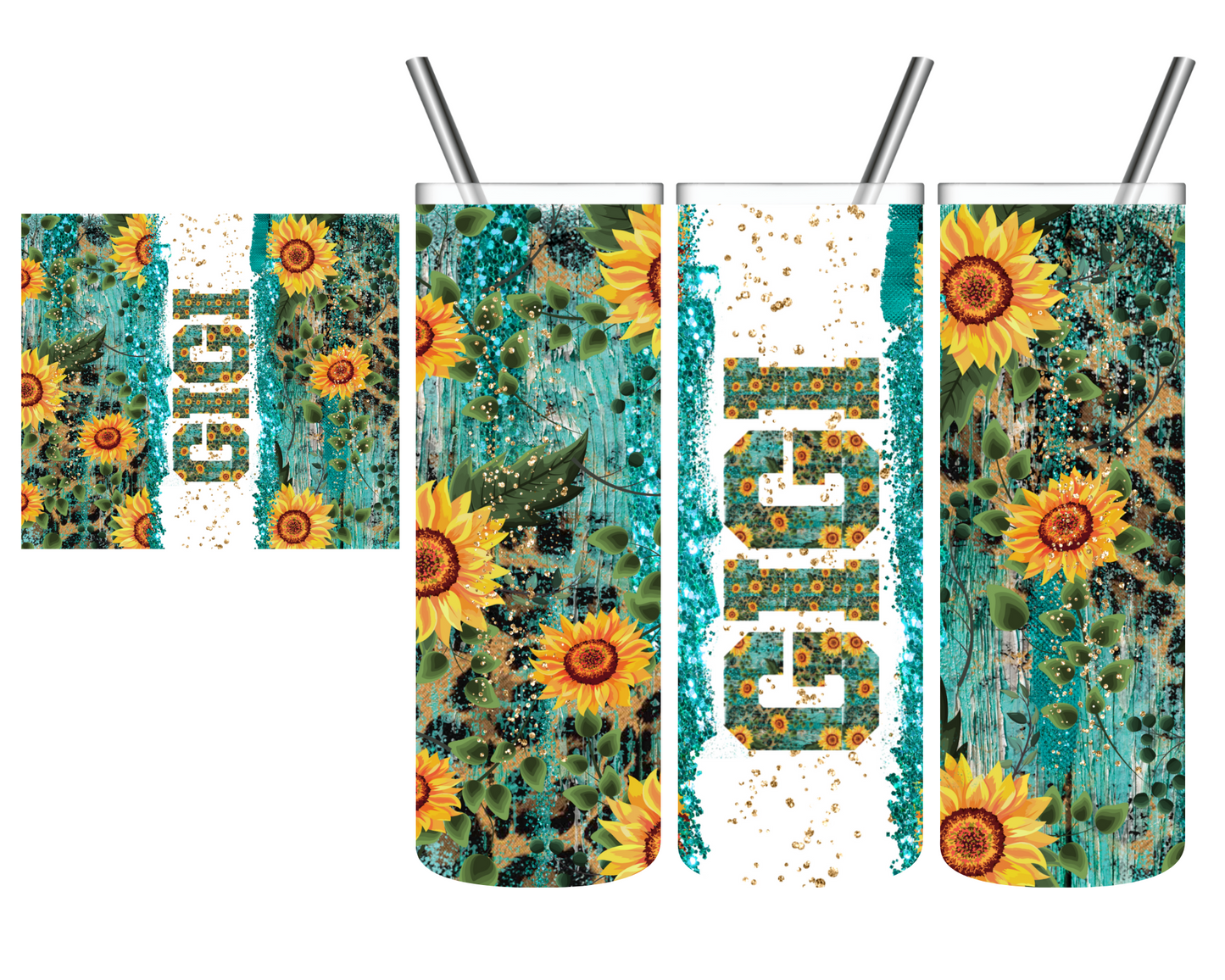Personalized Turquoise Leopard Sunflower 20 oz Tumbler Mimi Gigi Mom Grandma Nana Mama