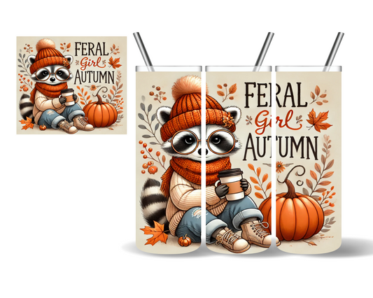 Feral Girl Autumn Fall Raccoon 20 oz Tumbler