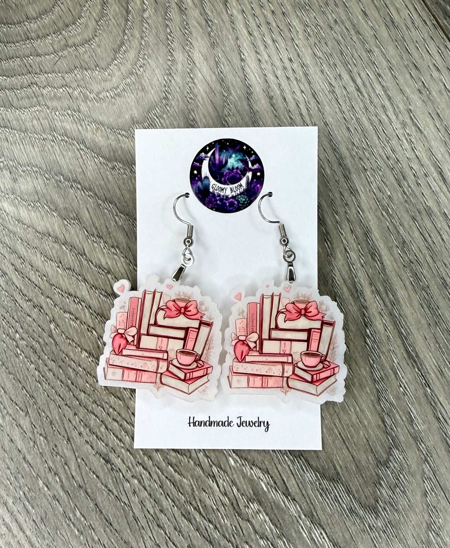Valentine's Day Pink Book Bookish Acrylic Earrings