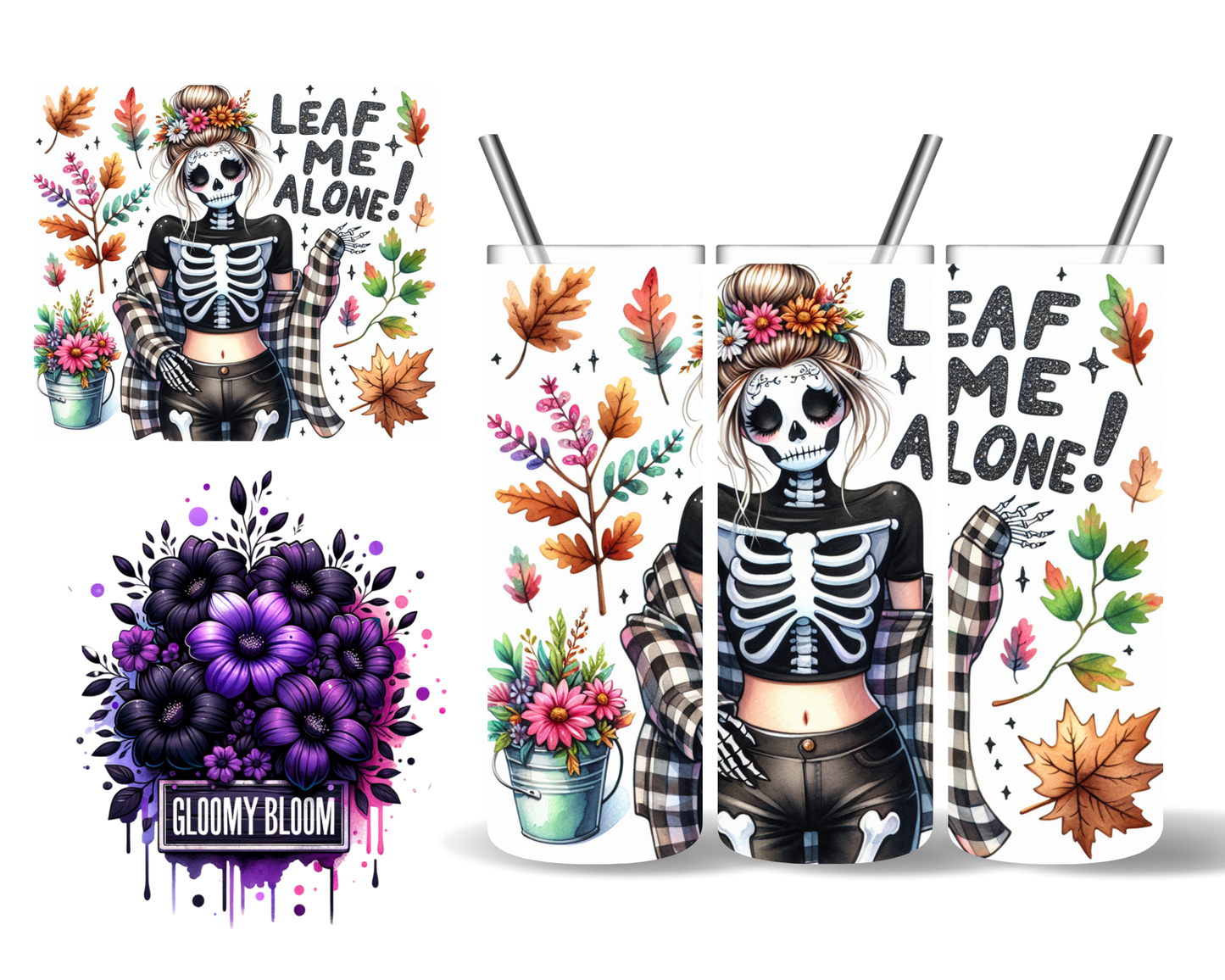 Leaf Me Alone Fall Skeleton 20 oz Tumbler