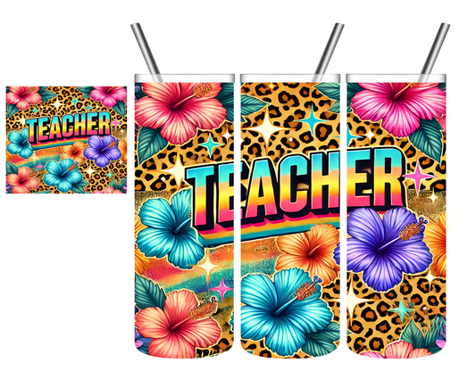 Leopard Floral Teacher 20 oz Tumbler