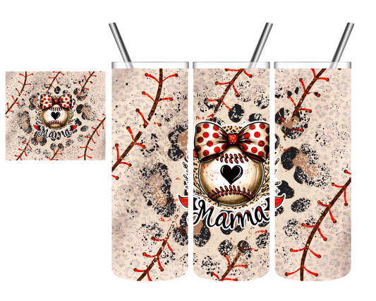 Vintage Baseball Mama Leopard 20 oz Tumbler