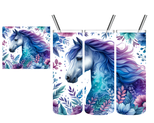 Blue Floral Horse 20 oz Tumbler