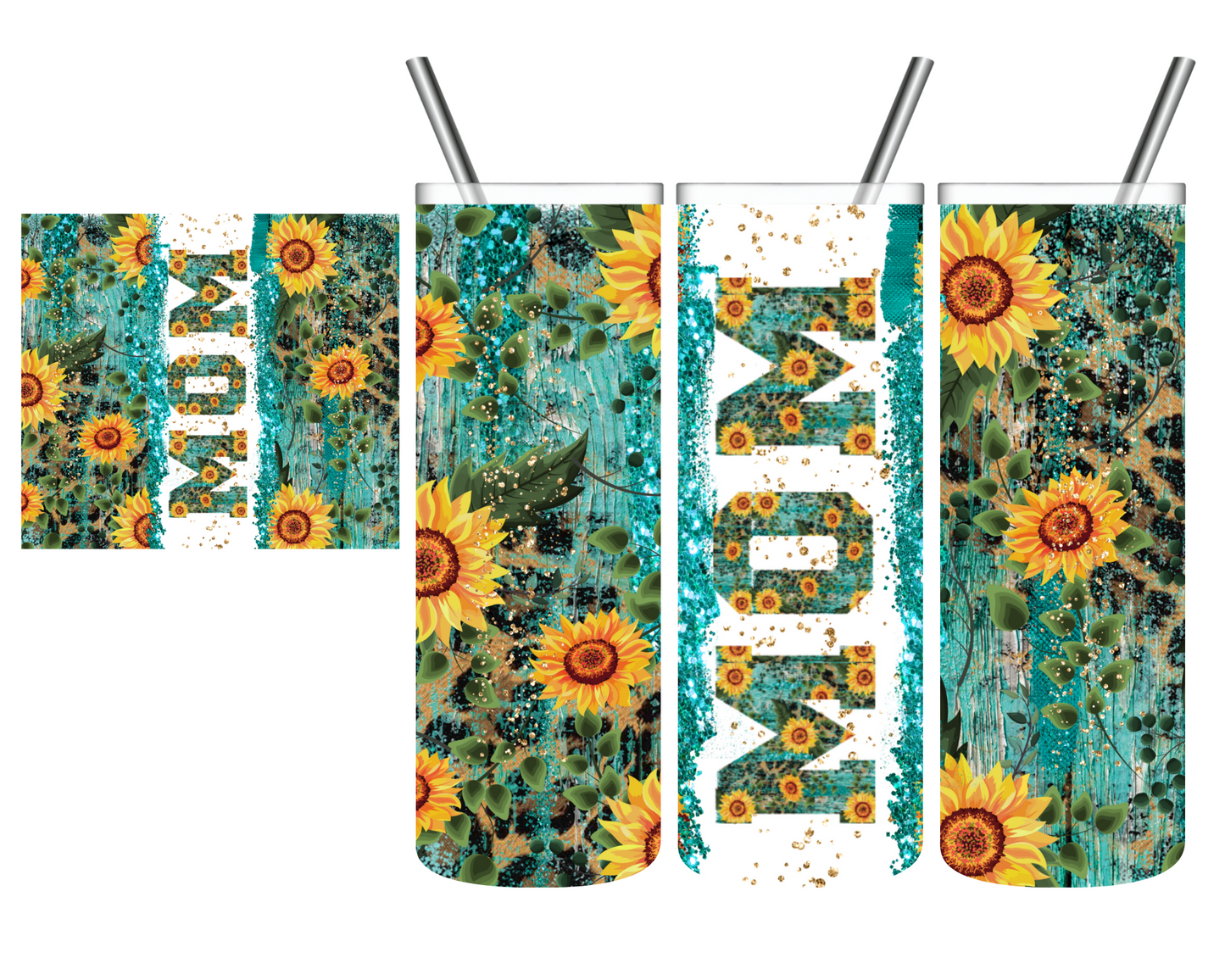 Personalized Turquoise Leopard Sunflower 20 oz Tumbler Mimi Gigi Mom Grandma Nana Mama