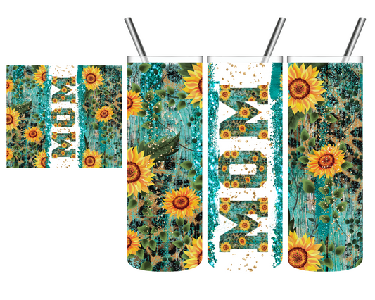 Personalized Turquoise Leopard Sunflower 20 oz Tumbler Mimi Gigi Mom Grandma Nana Mama