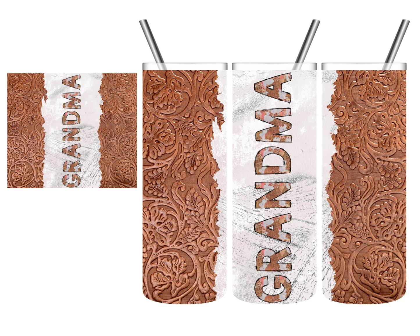 Personalized Tooled Leather Western 20 oz Tumbler YAYA Mimi Grandma Nonnie Mama Mom Mama Granny Gigi w