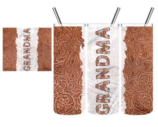 Personalized Tooled Leather Western 20 oz Tumbler YAYA Mimi Grandma Nonnie Mama Mom Mama Granny Gigi w