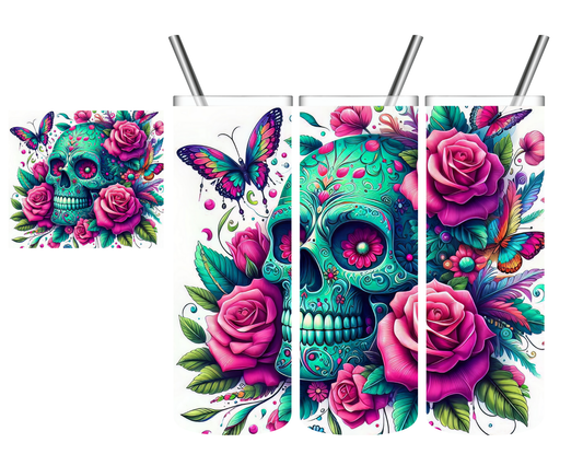 Teal Sugar Skull 20 oz Tumbler