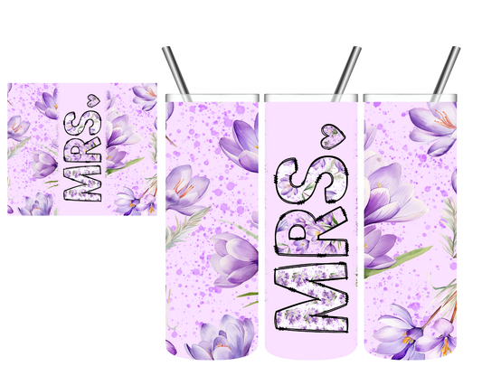 Purple Floral Mrs Wife 20 oz Tumbler