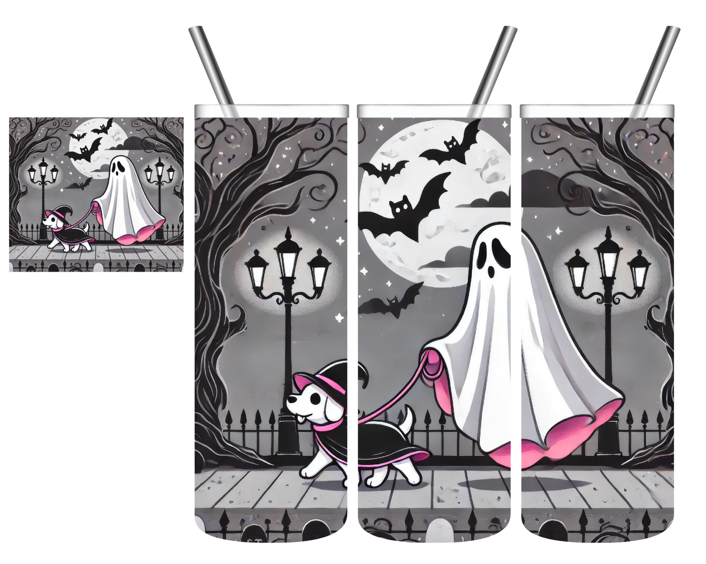 Ghost Walking Witch Dog Halloween 20 oz Tumbler