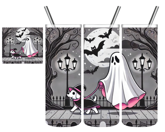 Ghost Walking Witch Dog Halloween 20 oz Tumbler