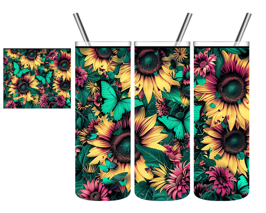 Teal Butterfly Sunflowers 20 oz Tumbler