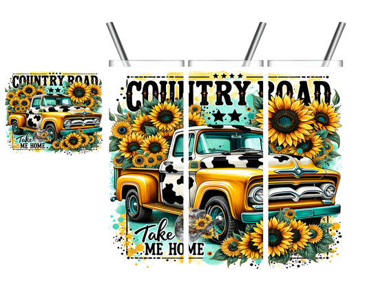 Country Roads Take Me Home Yellow Cow Truck 20 oz Tumbler