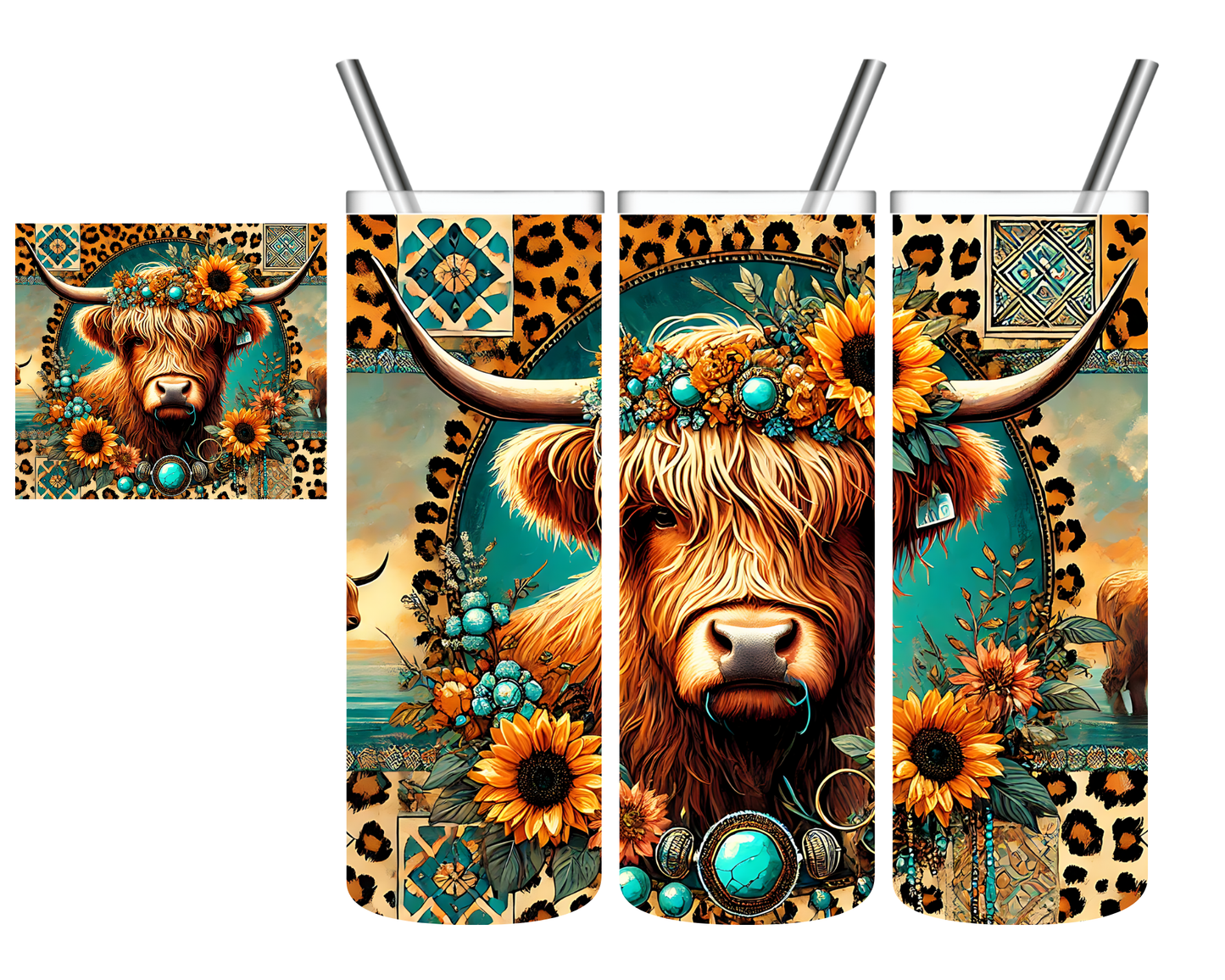 Turquoise Highland Cow 20 oz Tumbler