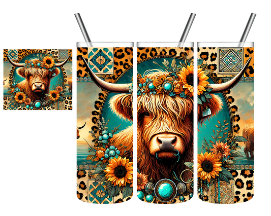Turquoise Highland Cow 20 oz Tumbler