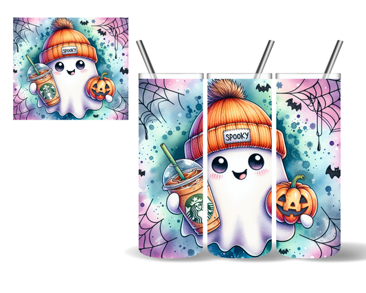 Cute Coffee Spooky Ghost Beanie Halloween 20 oz Tumbler
