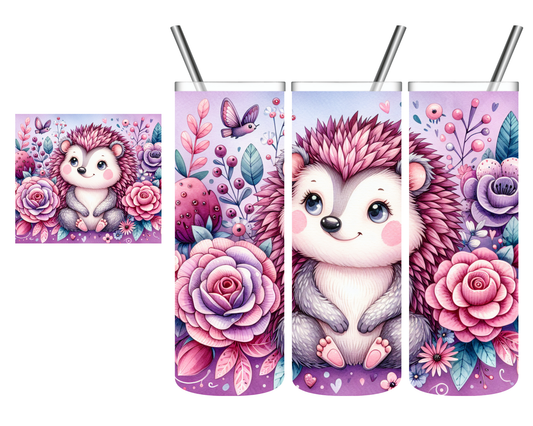 Floral Pink Hedgehog 20 oz Tumbler