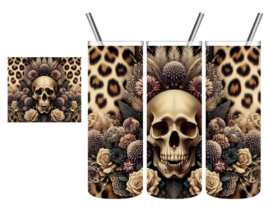 Vintage Leopard Floral Skull 20 oz Tumbler