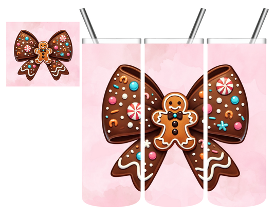 Gingerbread Bow Christmas 20 oz Tumbler