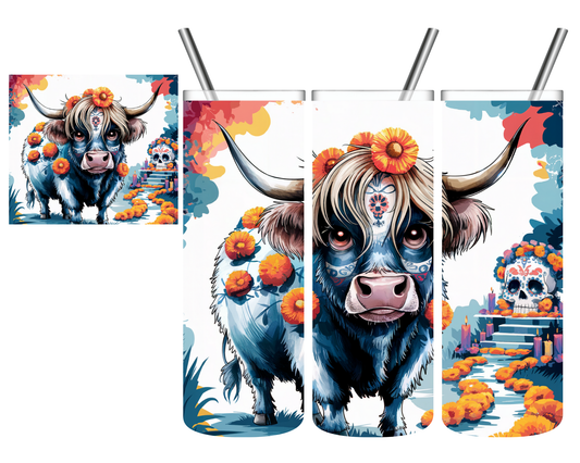 Sugar Skull Highland Cow 20 oz Tumbler