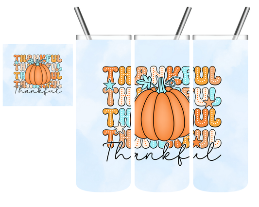 Blue Thankful Pumpkin Thanksgiving 20 oz Tumbler
