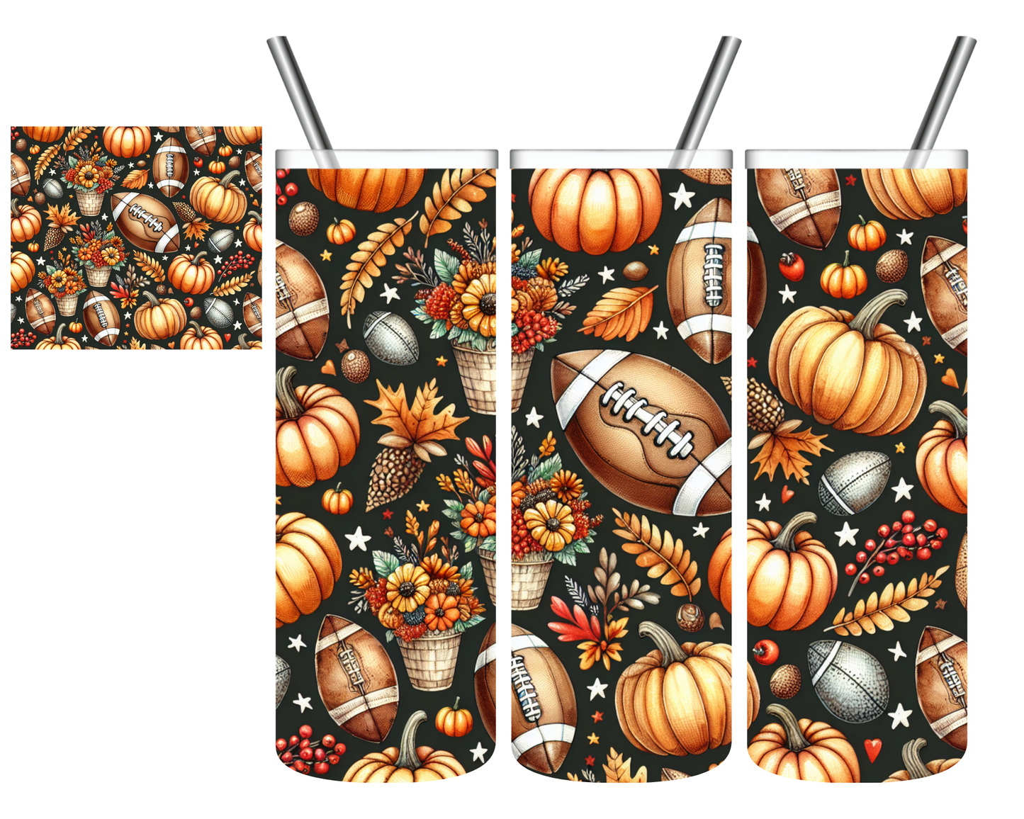 Fall Floral Football 20 oz Tumbler