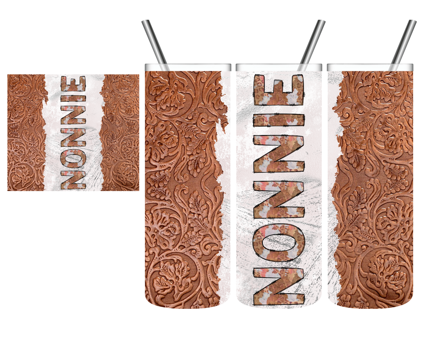 Personalized Tooled Leather Western 20 oz Tumbler YAYA Mimi Grandma Nonnie Mama Mom Mama Granny Gigi w