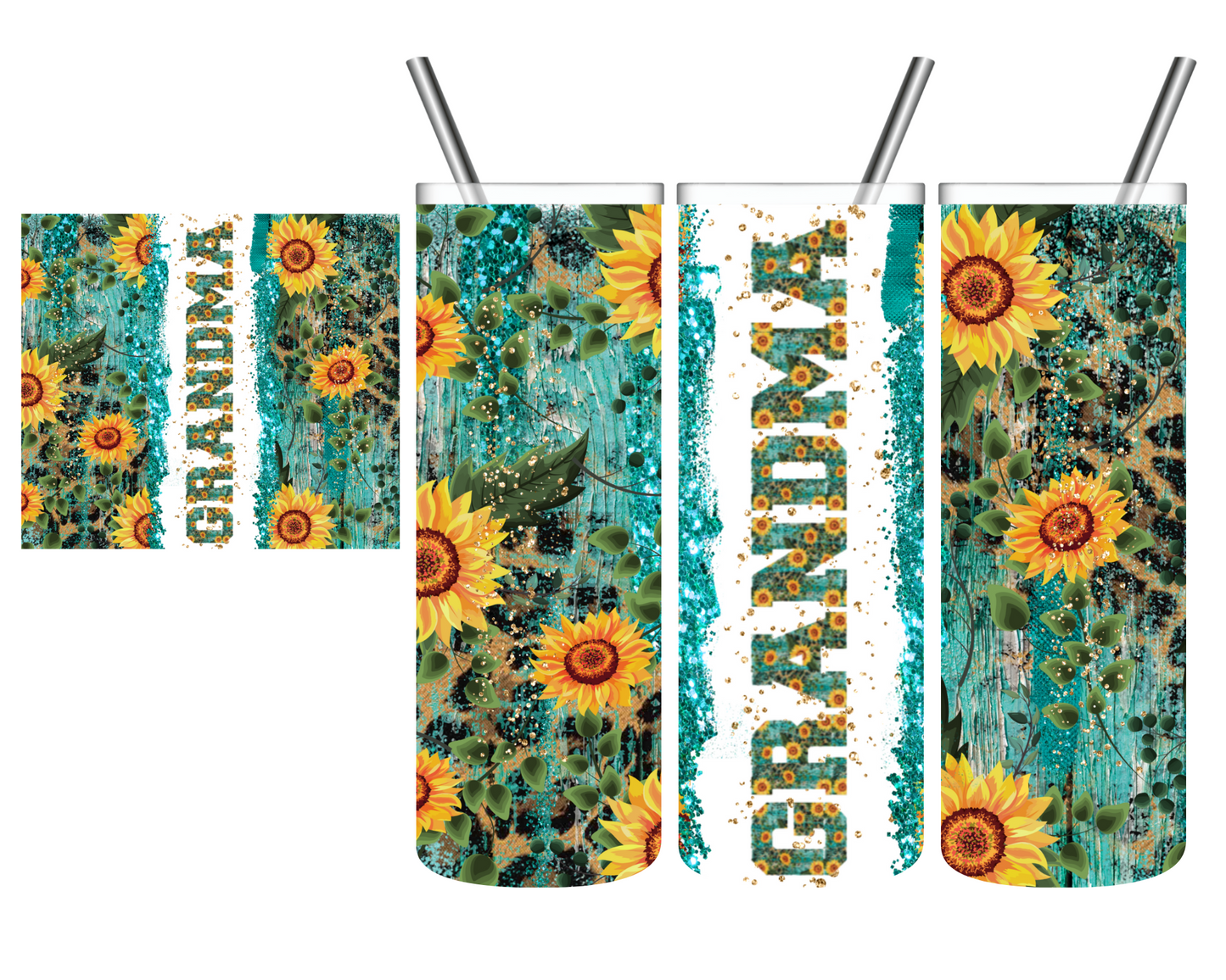 Personalized Turquoise Leopard Sunflower 20 oz Tumbler Mimi Gigi Mom Grandma Nana Mama
