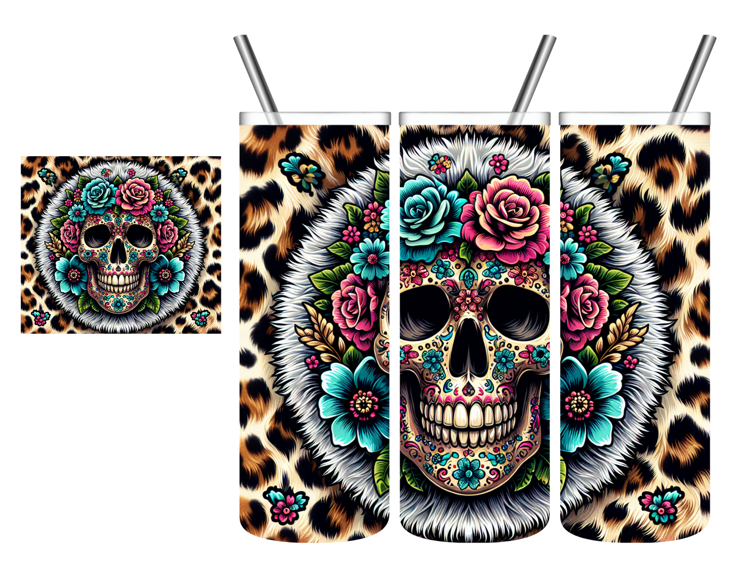 Bright Leopard Floral Skull 20 oz Tumbler