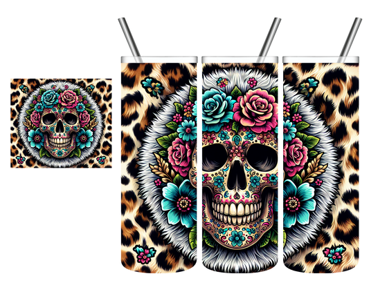 Bright Leopard Floral Skull 20 oz Tumbler