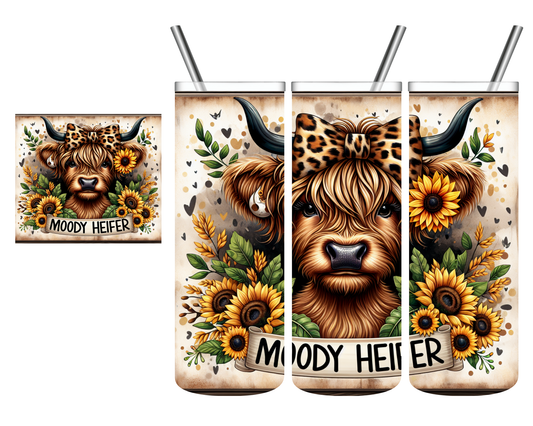 Leopard Boo Moody Heifer Highland Cow 20 oz Tumbler