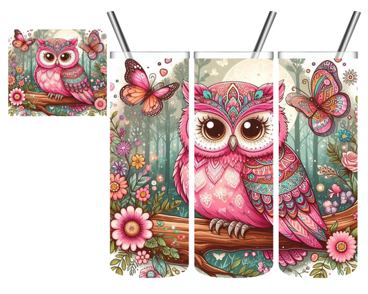 Boho Pink Owl 20 oz Tumbler