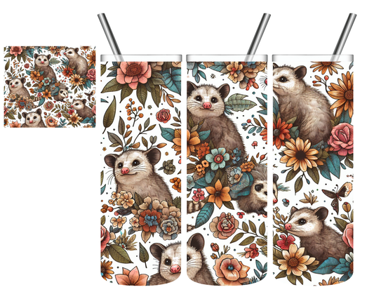 Floral Opossum 20 oz Tumbler