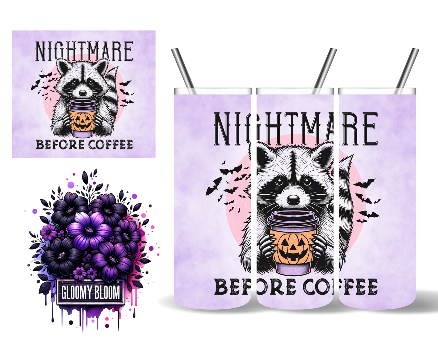 Nightmare Before Coffee Raccoon Halloween 20 oz Tumbler