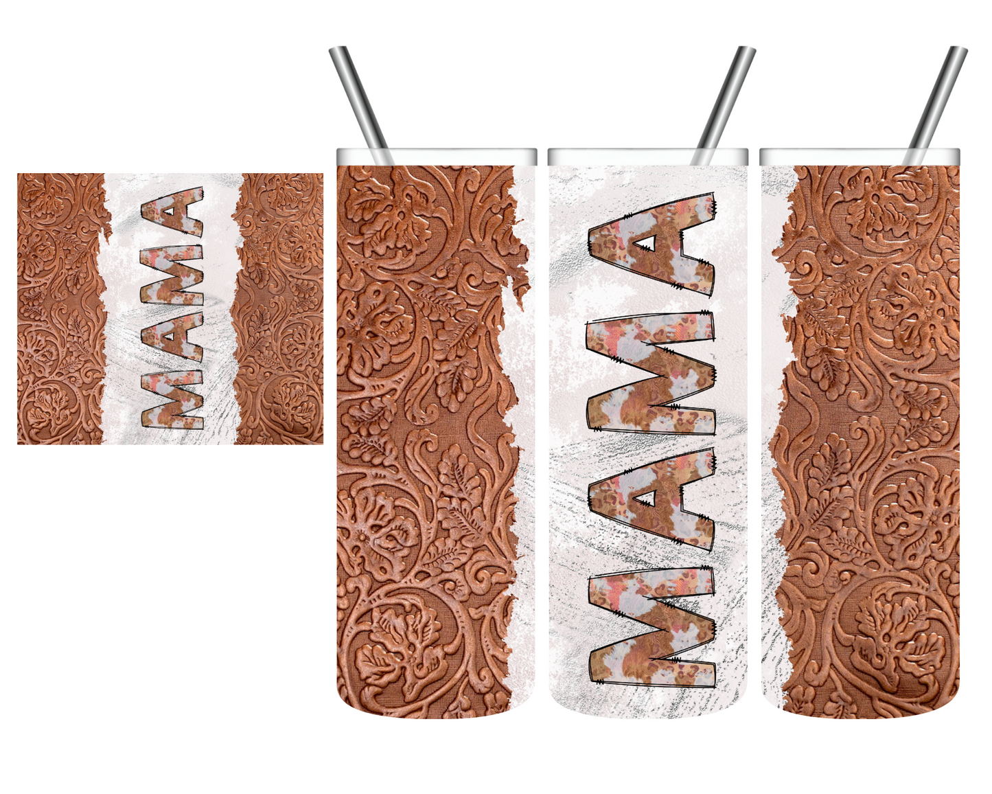 Personalized Tooled Leather Western 20 oz Tumbler YAYA Mimi Grandma Nonnie Mama Mom Mama Granny Gigi w