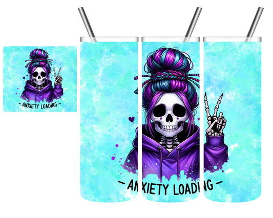 Anxiety Loading Skeleton Messy Bun 20 oz Tumbler