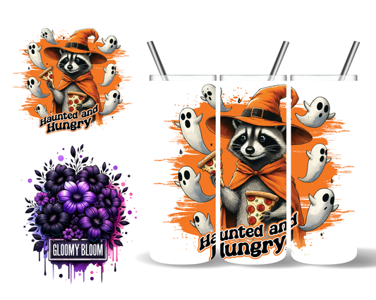 Haunted and Hungry Raccoon Halloween Witch Pizza 20 oz Tumbler