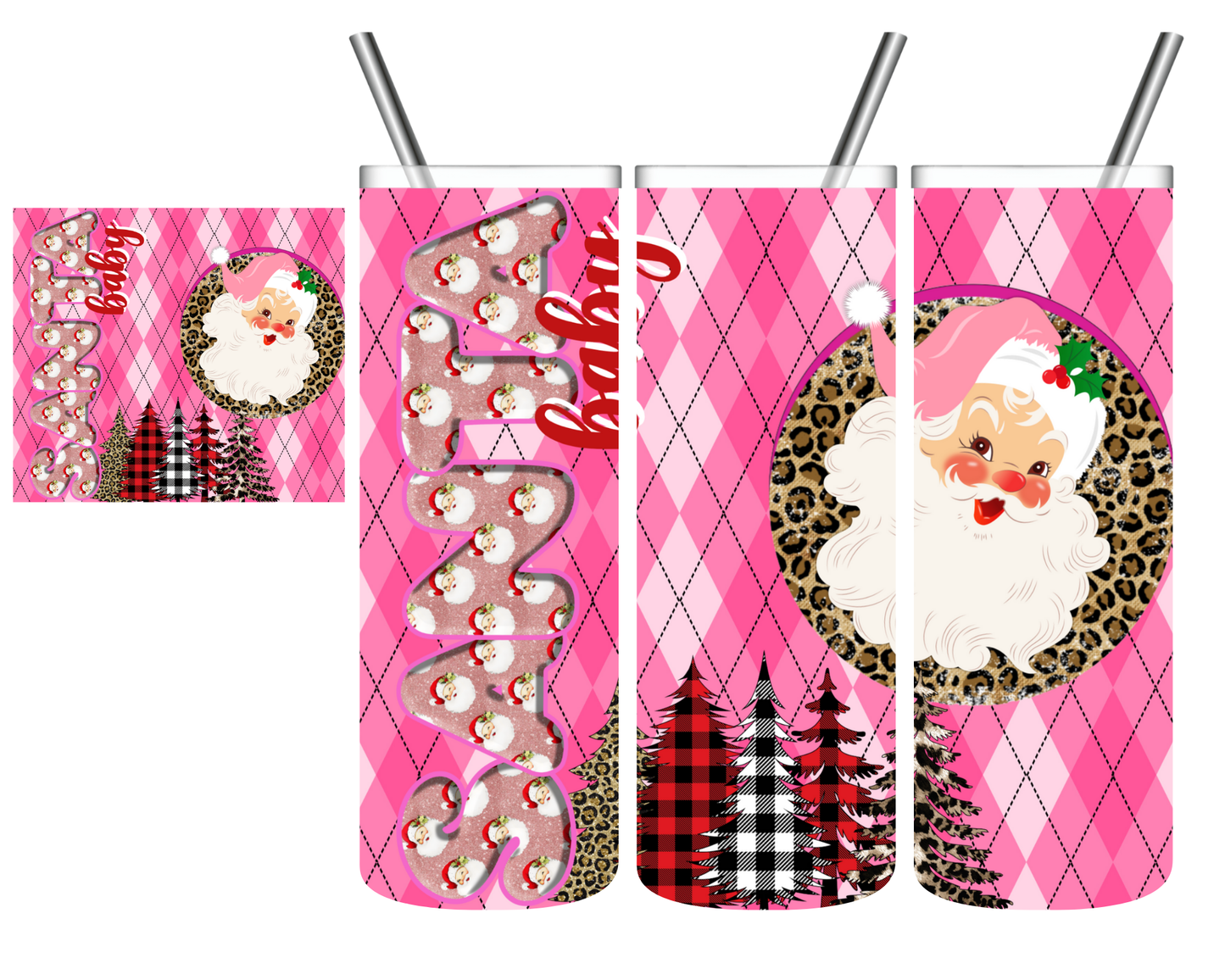 Pink Santa Baby Christmas 20 oz Tumbler