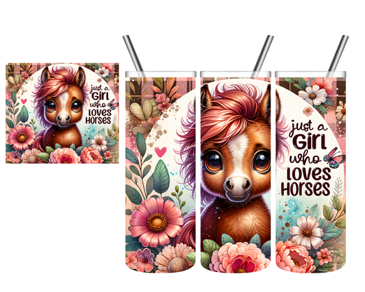 Just a Girl Who Loves Horses Cartoon 20 oz Tumbler