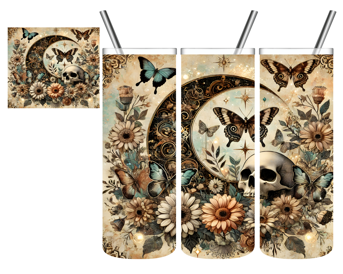 Boho Floral Moon Skull 20 oz Tumbler