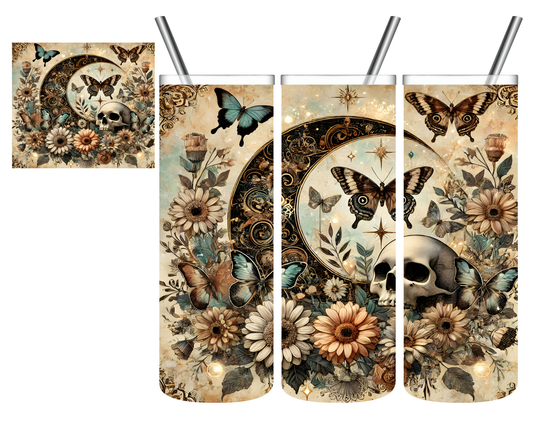 Boho Floral Moon Skull 20 oz Tumbler