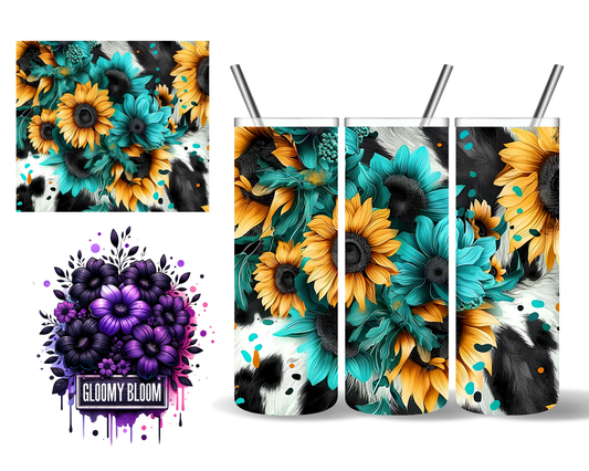 Western Sunflower Cowhide Floral 20 oz Tumbler