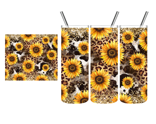 Leopard Cow Print Sunflowers 20 oz Tumbler