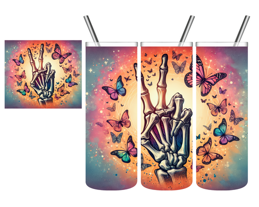 Peace Sign Skeleton Hand Butterflies 20 oz Tumbler