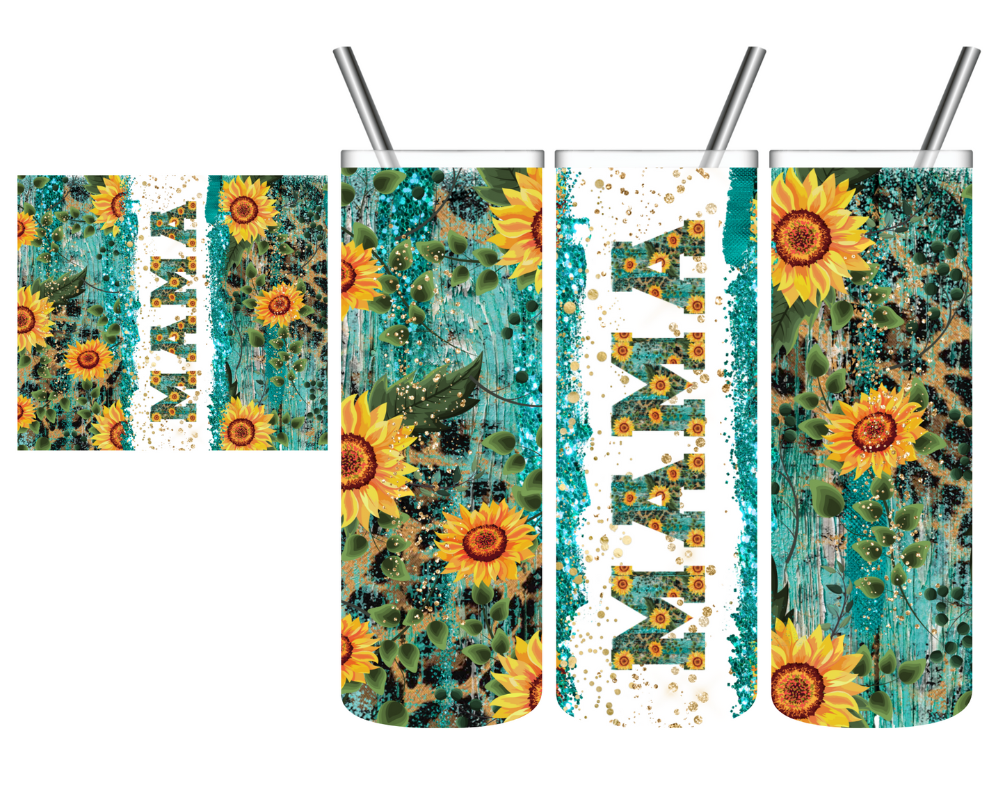 Personalized Turquoise Leopard Sunflower 20 oz Tumbler Mimi Gigi Mom Grandma Nana Mama