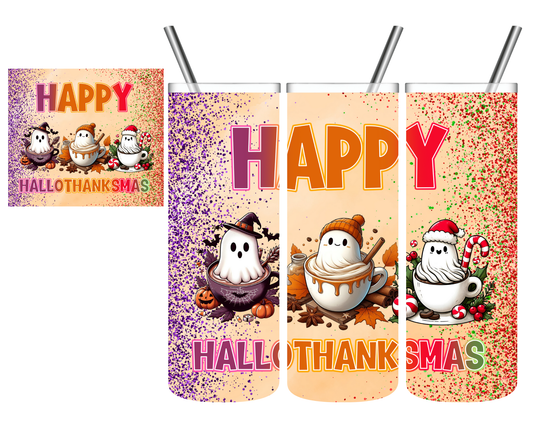 Happy Hallowthanksmas Ghost Mugs Halloween Christmas Thankgiving 20 oz Tumbler