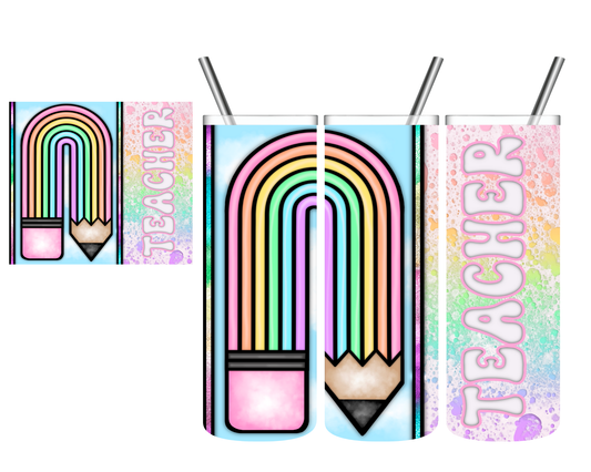 Teacher Rainbow Pencil 20 oz Tumbler